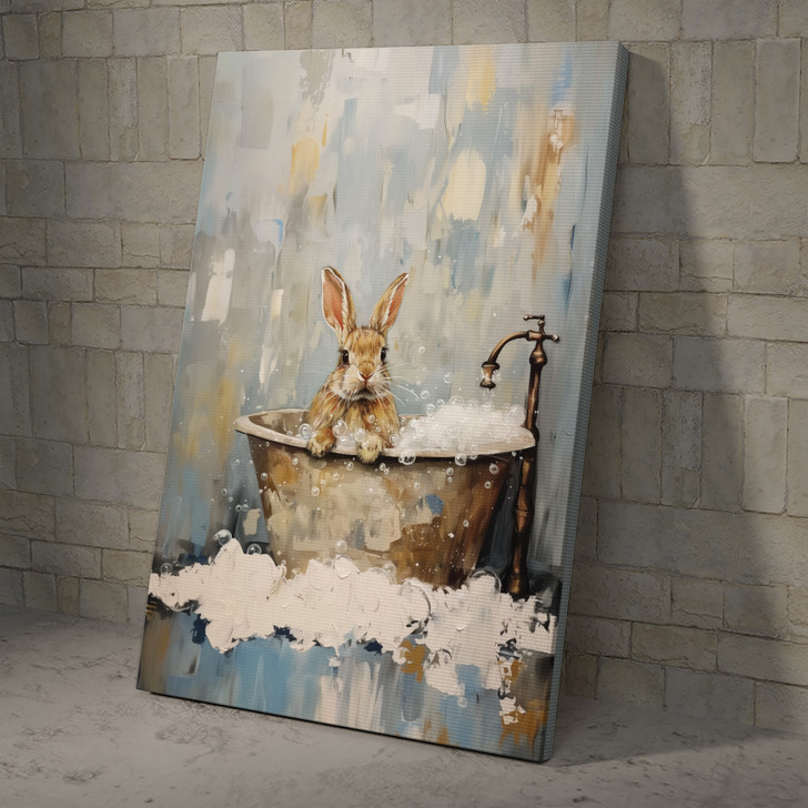 Cute Rabbit In The Bathtub, Bathroom Wall Decor Poster And Canvas