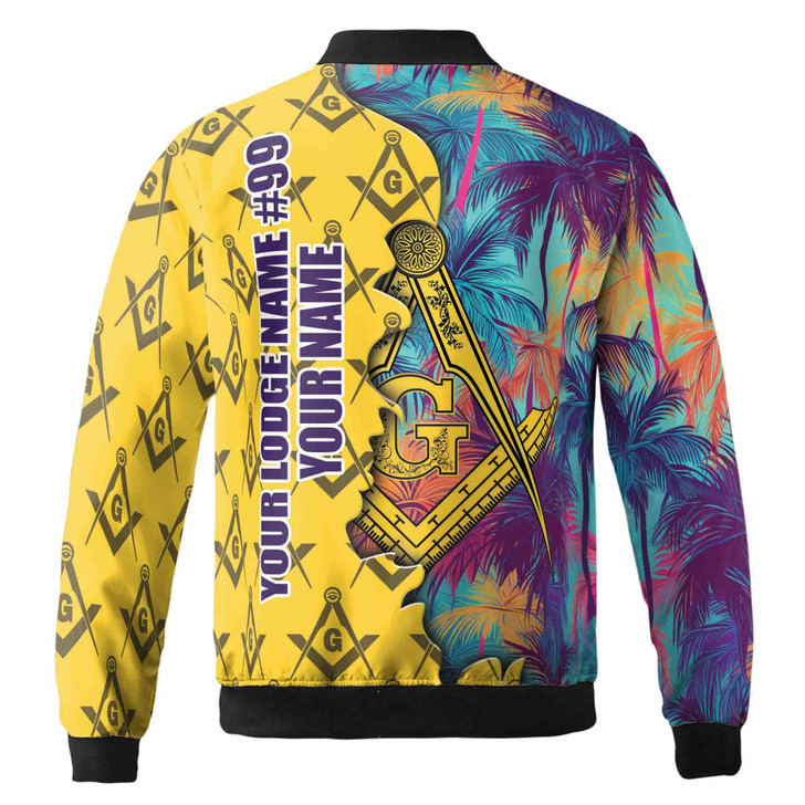 Custom Masonic Freemasonry Hawai Tropical Pattern Bomber Jacket S-5XL