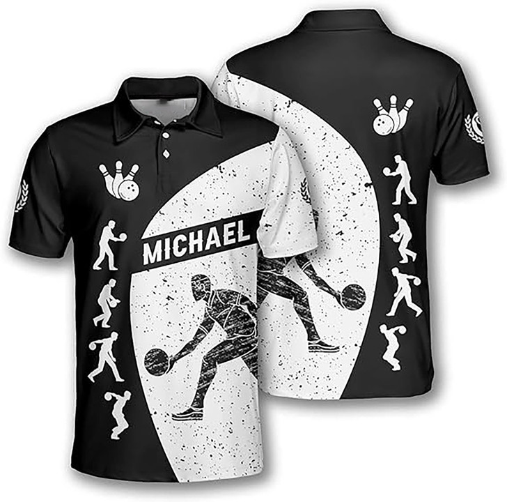 Custom Bowling Silhouettes Black White Version Men's Polo Shirt S-5XL