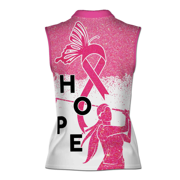 Custom Name Pink Glitter Hope Lady Golfer Women Sleeveless Polo XS-4XL