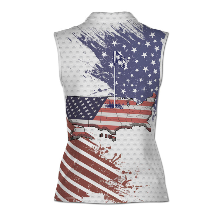 Custom Name Retro America Pattern Golf Vintage Women Sleeveless Polo XS-4XL