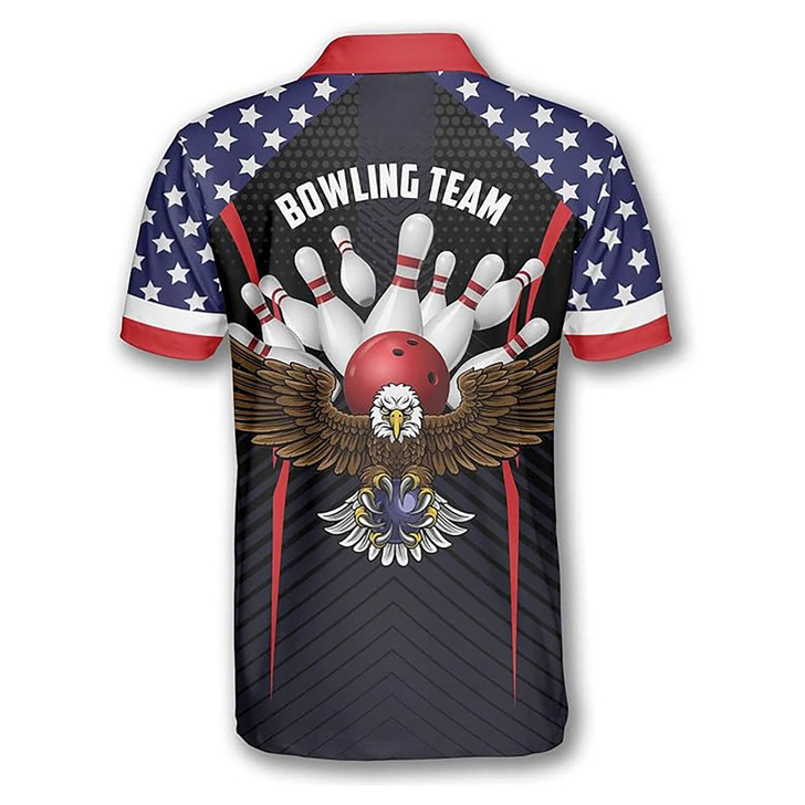 Custom Bowling Eagle American Flag Men's Polo Shirt S-5XL