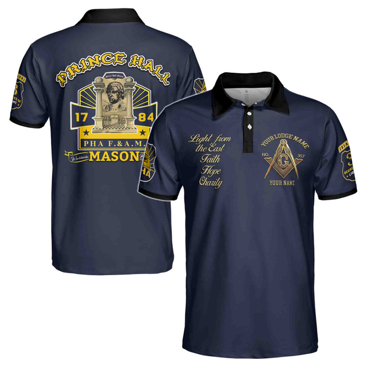Custom Freemason Prince Hall 1784 PHA F&A Men's Polo Shirt S-5XL