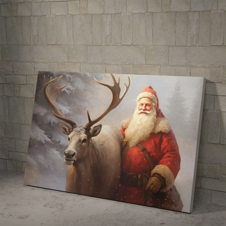 Santa's Reindeer Companionship Poster And Canvas