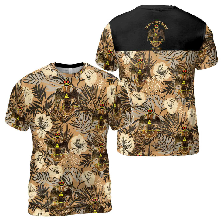 Customized Scottish Rite 33 Brown Tropical Floral Men's T-shirt S-5XL