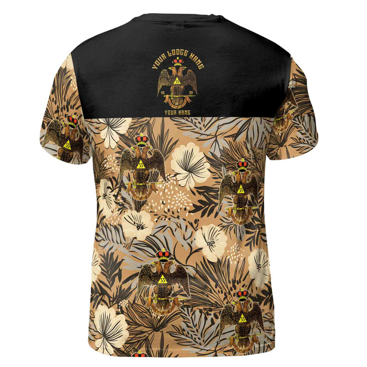Customized Scottish Rite 33 Brown Tropical Floral Men's T-shirt S-5XL