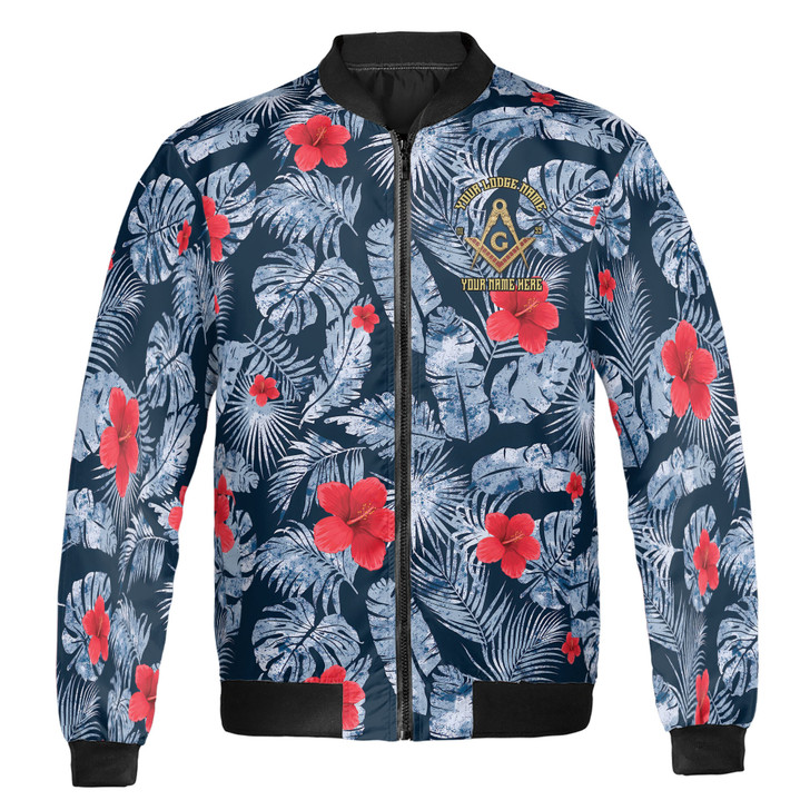 Personalized Masonic Freemasonry Ice Palm Leaf Patten Bomber Jacket S-5XL