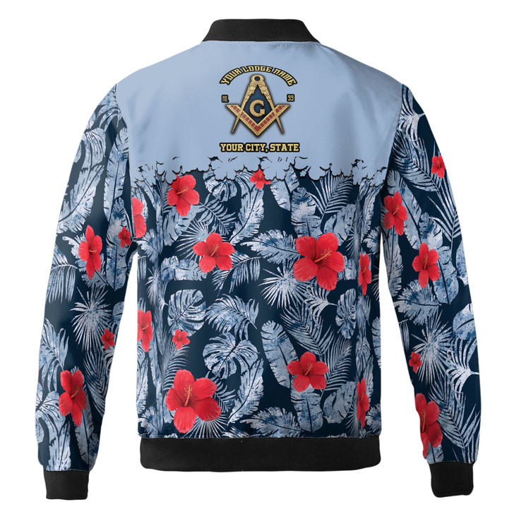 Personalized Masonic Freemasonry Ice Palm Leaf Patten Bomber Jacket S-5XL