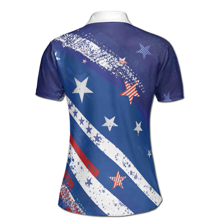 Custom Name Blue Star Patriotic America Women's Polo Shirt S-5XL