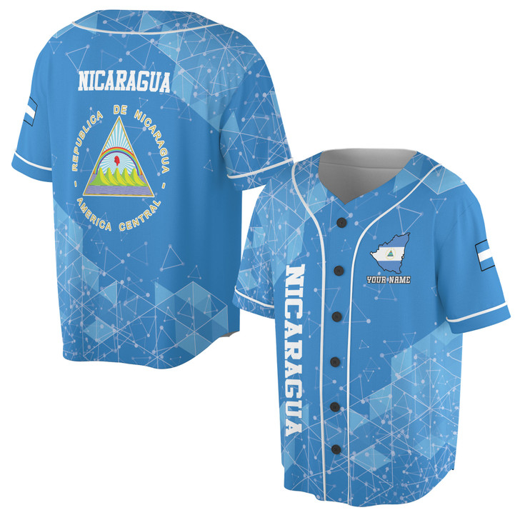 Custom Name Patriotic Nicaragua Coat of Arms Baseball Jersey S-5XL