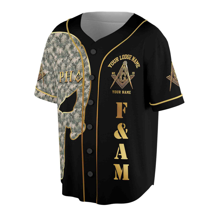 Custom Name Skull PHA F&AM Freemasonary Masonic Baseball Jersey S-5XL
