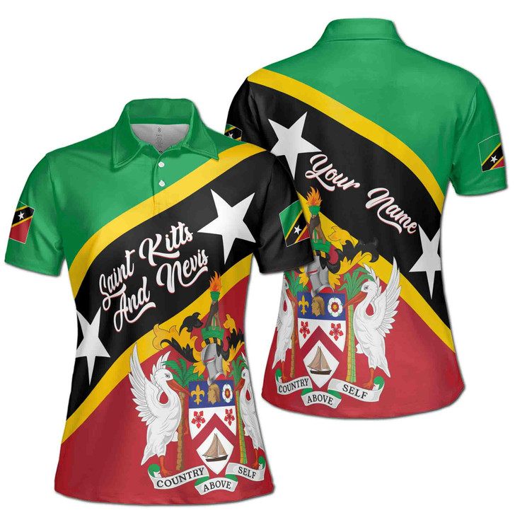 Personalized Name Saint Kitts and Nevis Flag Coat of Arms Patriotic Women's Polo Shirt S-5XL