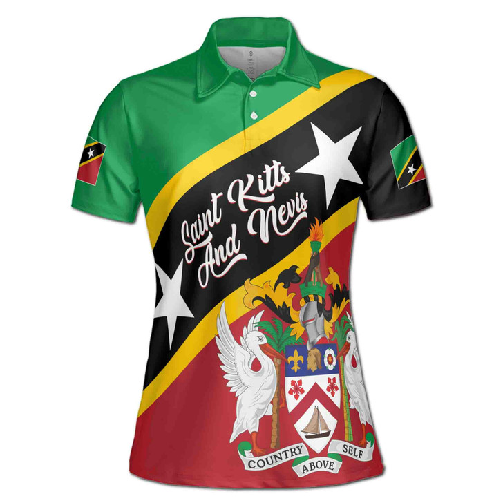 Personalized Name Saint Kitts and Nevis Flag Coat of Arms Patriotic Women's Polo Shirt S-5XL