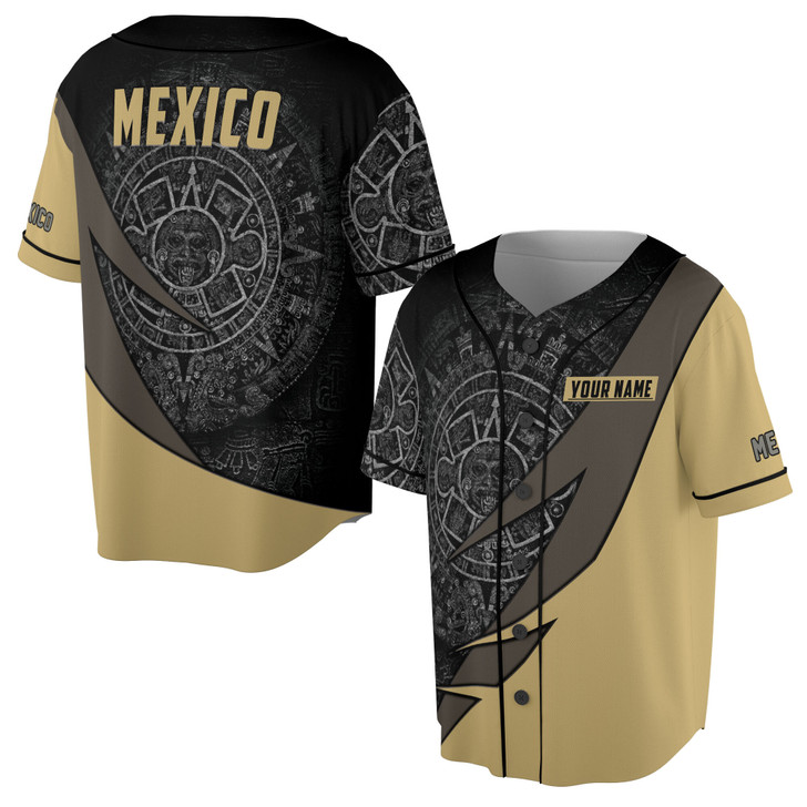 Custom Name Ancient Mexican Tribal Pattern Baseball Jersey S-5XL