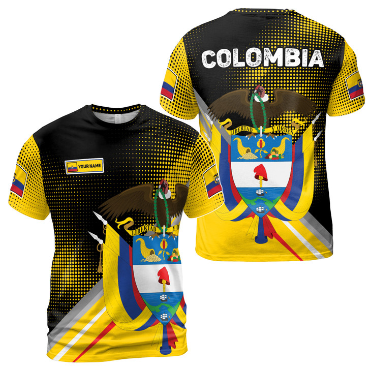 Custom Name Patriotic Colombia Coat of Arms Grunge Men's T-shirt S-5XL