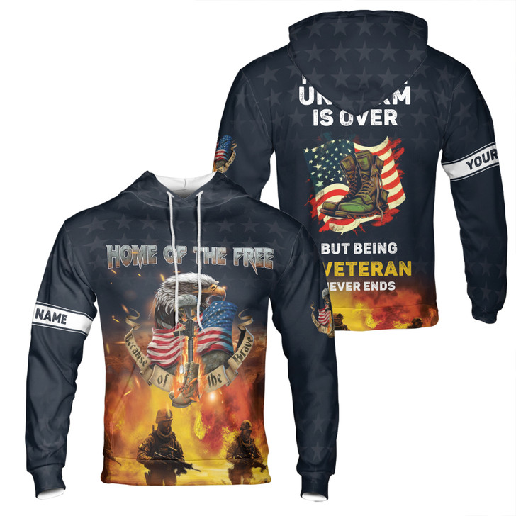 Customized My Time In Uniform Is Over But Being A Veteran Never End Hoodie S-5XL