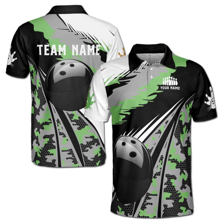 Personalize Name Bowling Pattern Camouflage Men's Polo Shirt S-5XL