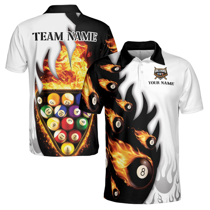 Customized Flaming Billiard Team Name Men's Polo S-5XL