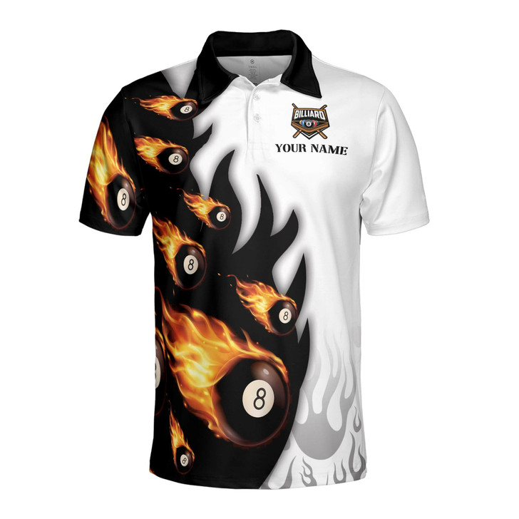 Customized Flaming Billiard Team Name Men's Polo S-5XL