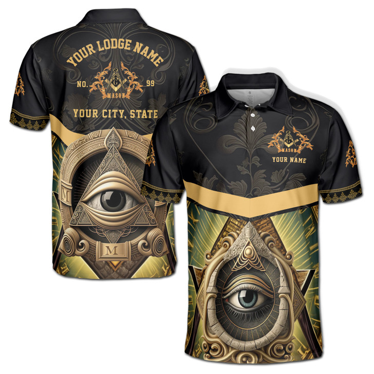 Customized Master Mason Freemasonry All Seeing Eye Men's Polo S-5XL