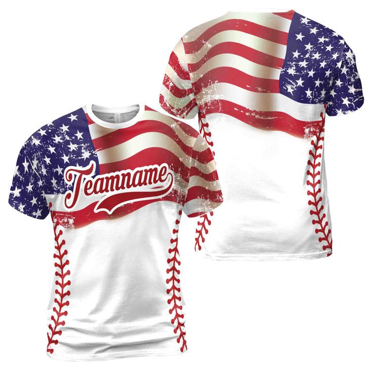 Custom Name Team Name American Flag Team 3D T-Shirt S-5XL
