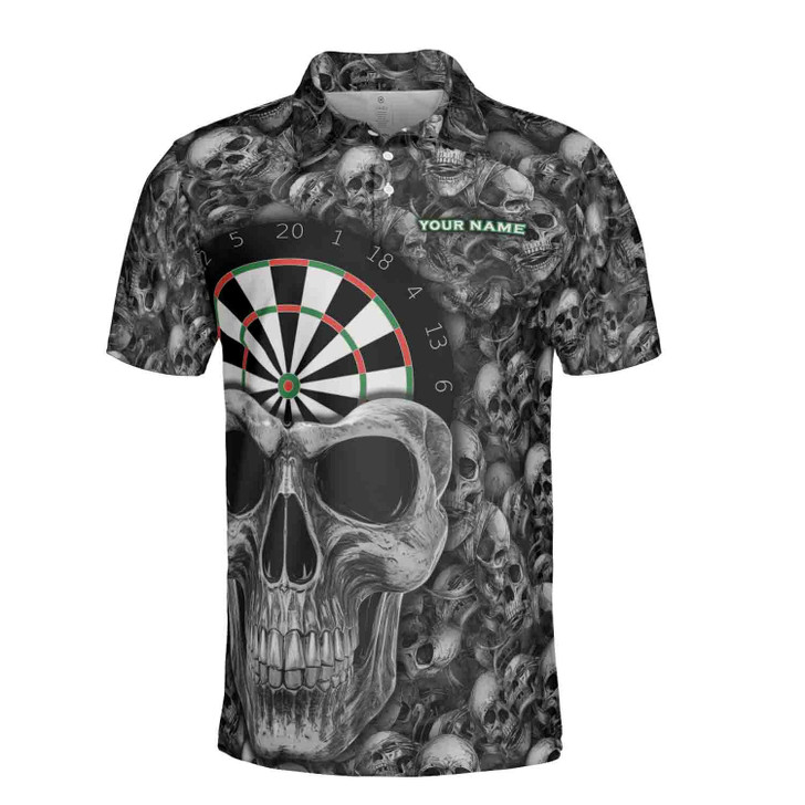 Custom Name Dart Shirt Dartboard Mystical Skull Design Men's Polo S-5XL