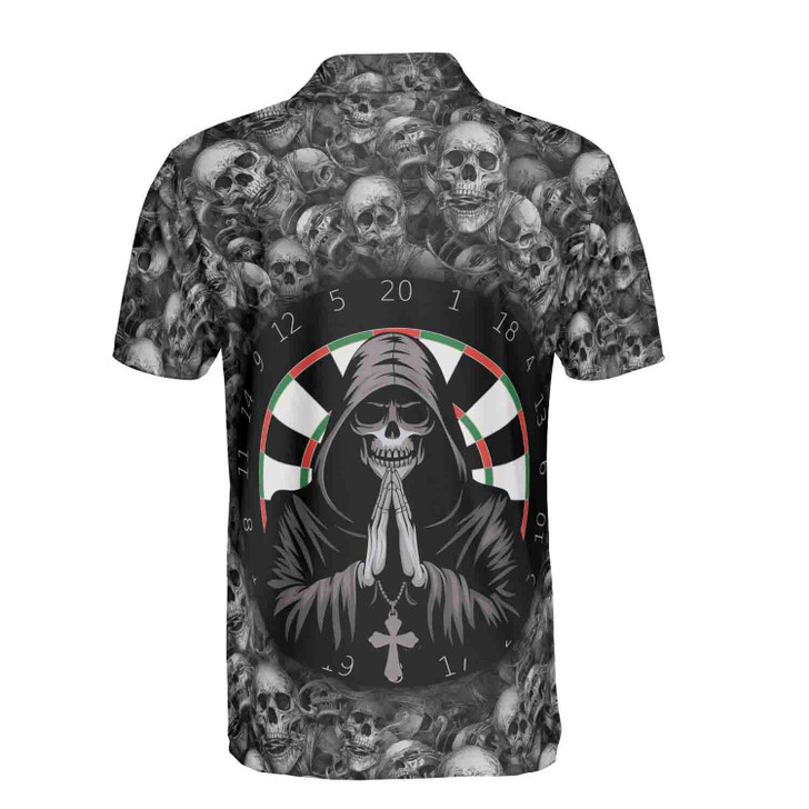 Custom Name Dart Shirt Dartboard Mystical Skull Design Men's Polo S-5XL