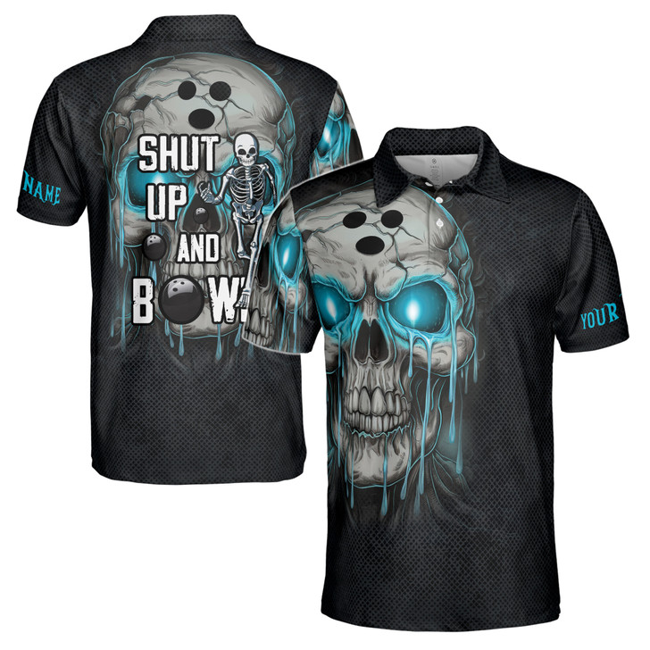 Custom Name Polo Shh Up and Bowling Melting Skull Men's Polo S-5XL
