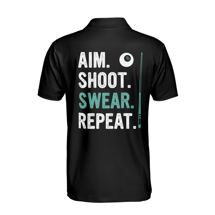 Custom Name Billiards Aim Shoot Swear Repeat 8-Ball Design Men's Polo S-5XL