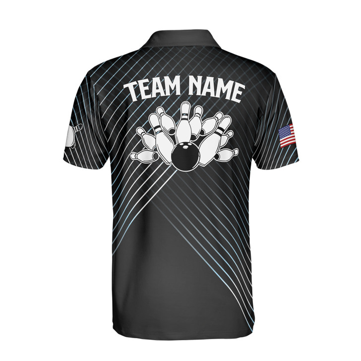 Custom Name Bowling Skull Design American Flag Men's Polo S-5XL