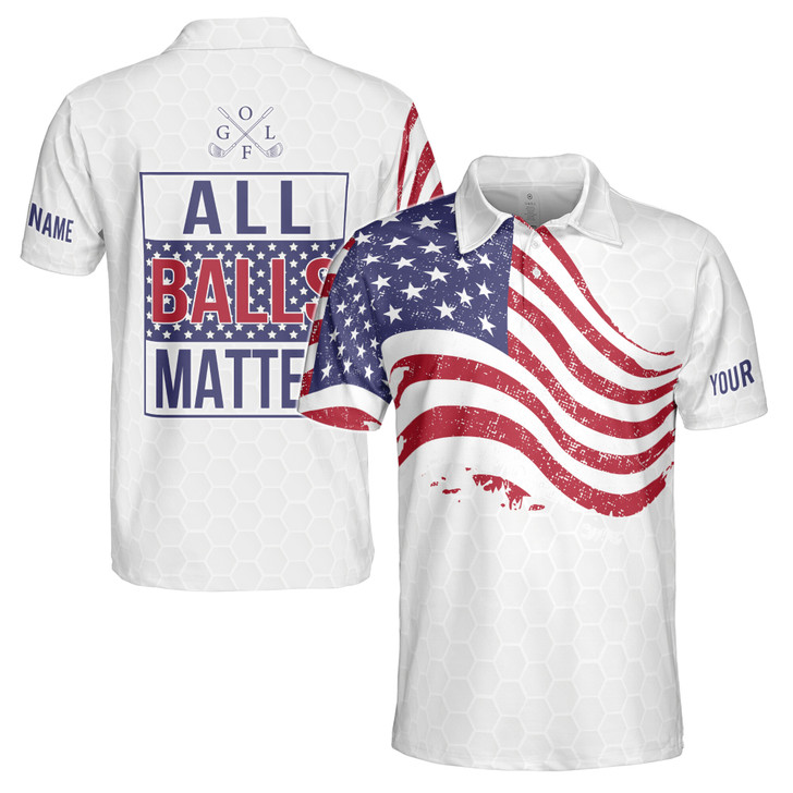 Custom Name Men's Golf Polo All Balls Matter American Patriotic Men's Polo S-5XL