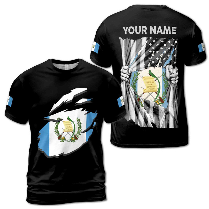 Custom Name Guatemala Guatemalan Flag Patriotic Unisex T-Shirt S-5XL
