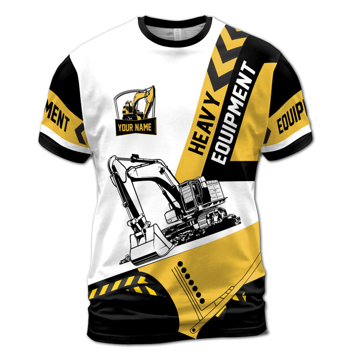 Custom Name Heavy Equipment with Excavator 3D T-Shirt S-5XL