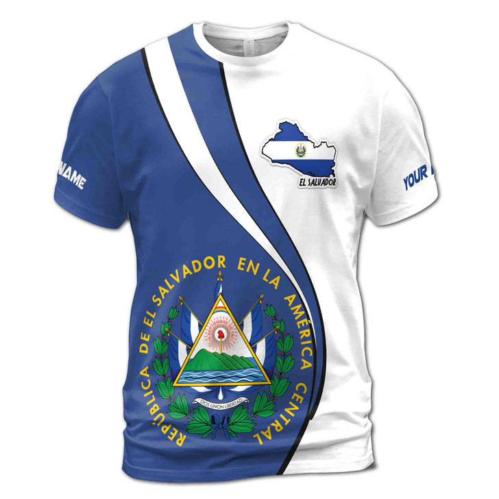 Customized Name Patriotic El Salvador Map Region Coat of Arms Men T-shirt S-5XL