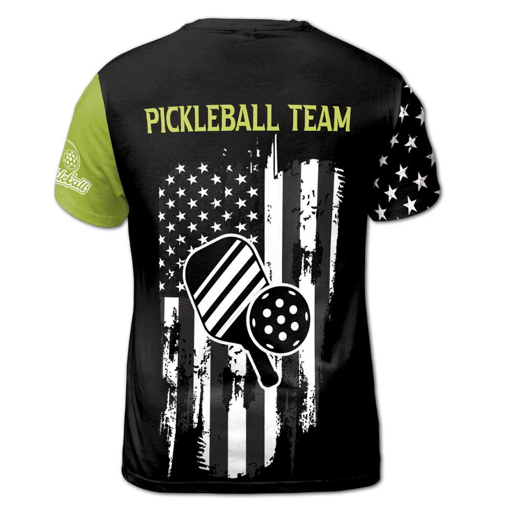 Customized Name Pickleball Vintage America Flag Patriotic 3D T-Shirt S-5XL