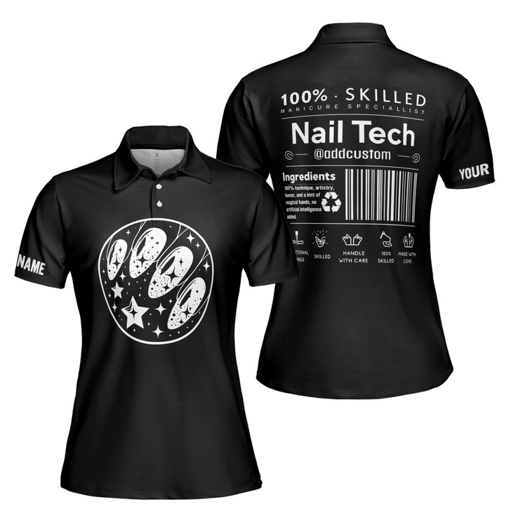 Custom Name 100 Percent Skilled Nail Tech Women's Polo Shirt S-5XL