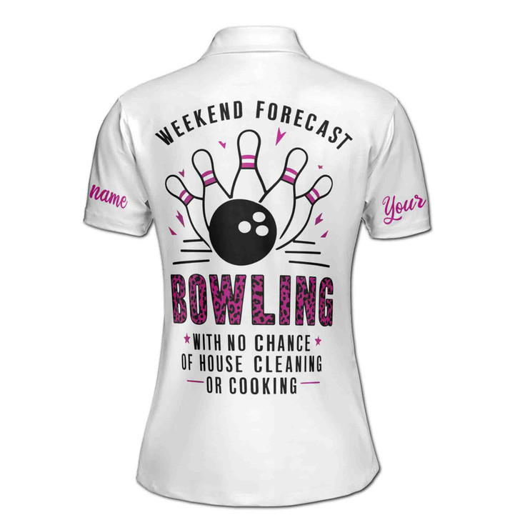Custom Name Leopard Argyle Weekend Forecast Bowling Women's Polo S-5XL
