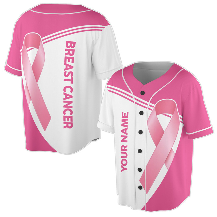 Custom Name Breast Cancer Awareness Pink White Baseball Jersey S-5XL