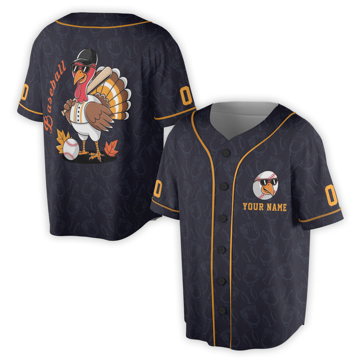 Custom Name Number Baseball Turkey Autumn Baseball Jersey S-5XL