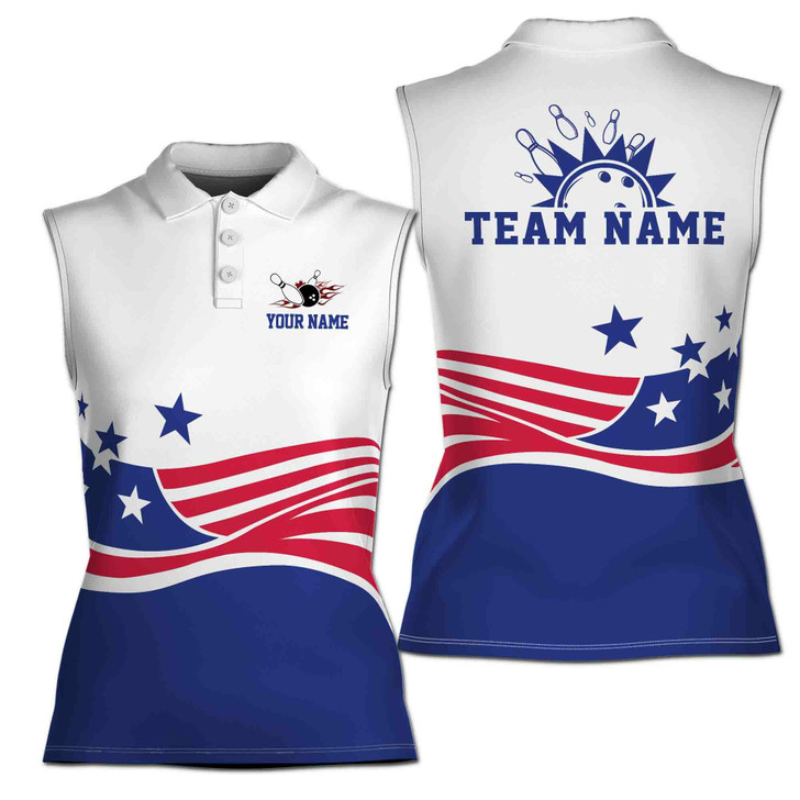 Customized Patriotic America Flag Bowling Lover Women's Sleevesless Polo XS-4XL