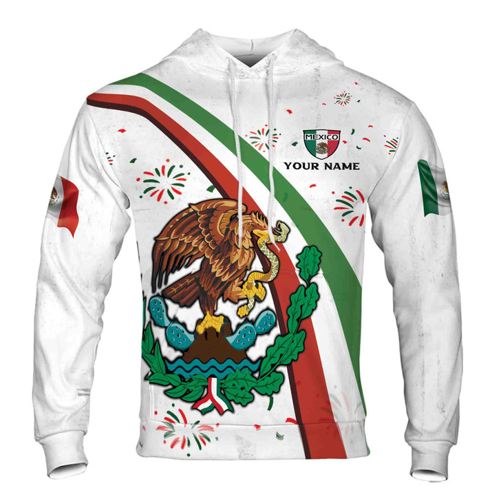 Custom Name Mexico Flag Coat of Arms Patriotic Hoodie S-5XL