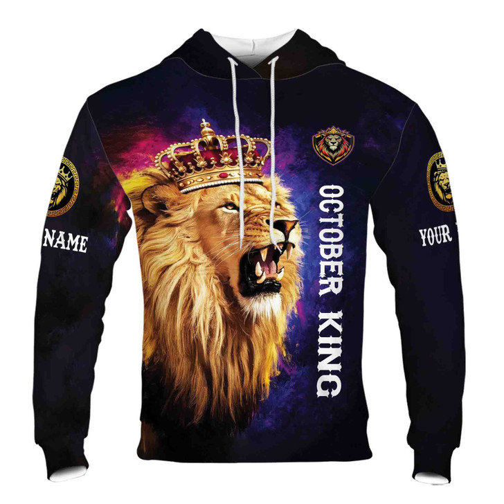 Custom Name Born In October King Honor Lion 3D All Over Printed Hoodie S-5XL