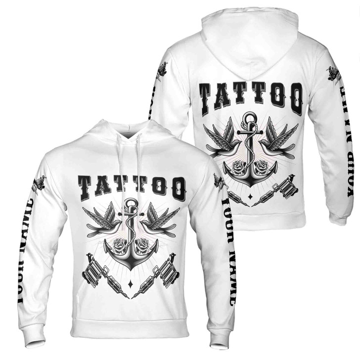 Custom name Tattoo Lover Hoodies, Tattoo Gift, Machine Roses Dove Anchor Tattoos Hoodie S-5XL