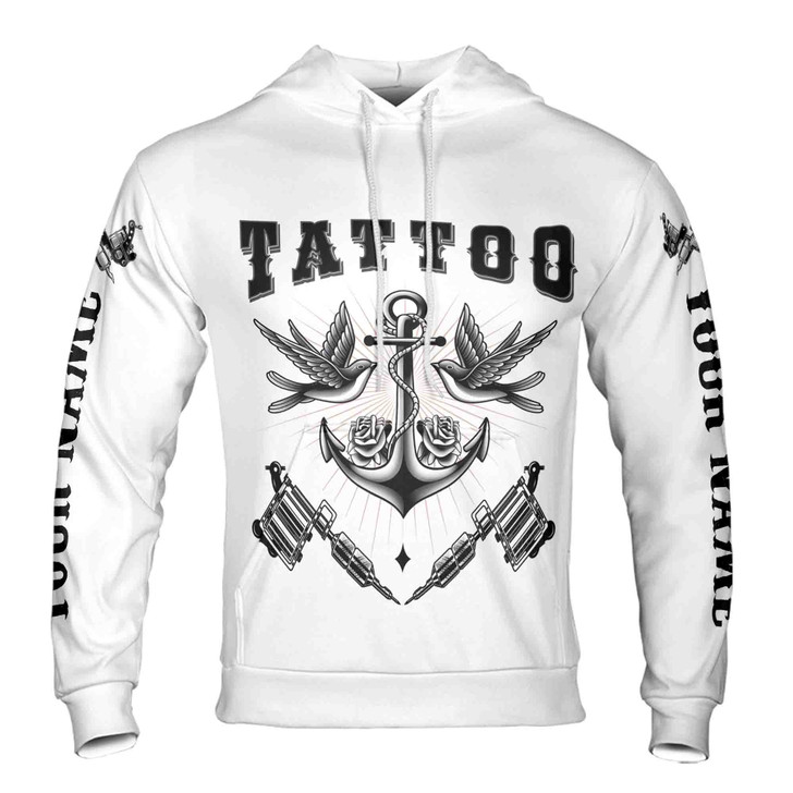 Custom name Tattoo Lover Hoodies, Tattoo Gift, Machine Roses Dove Anchor Tattoos Hoodie S-5XL