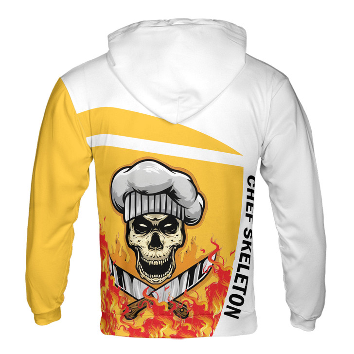 Custom Name Chef Skeleton Flaming Cooking Hoodie S-5XL