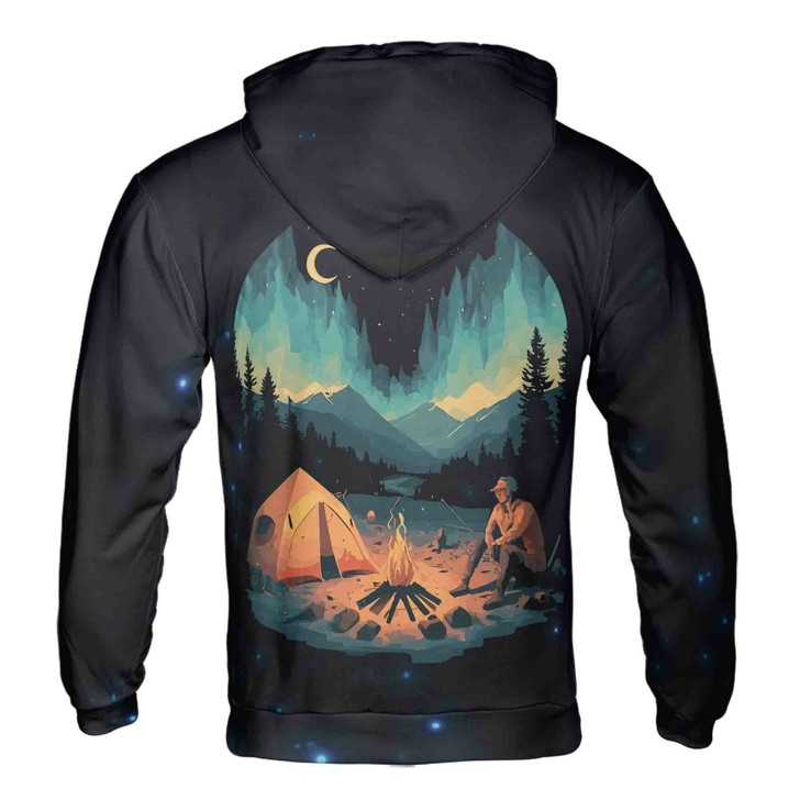 Custom Name Camping Hoodie Galaxy Night Campfire Hoodie S-5XL