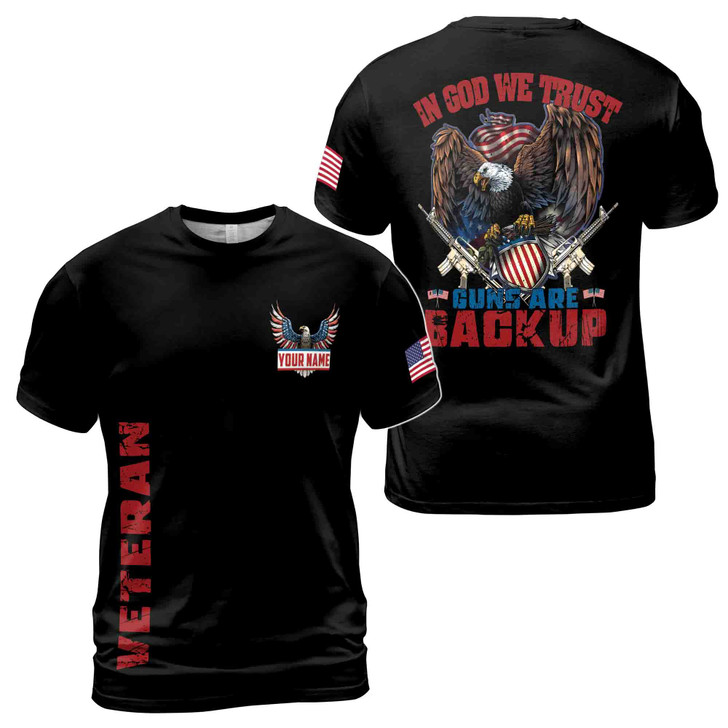 In God We Trust Faith & Freedom American Eagle Veteran 3D T-Shirt S-5XL