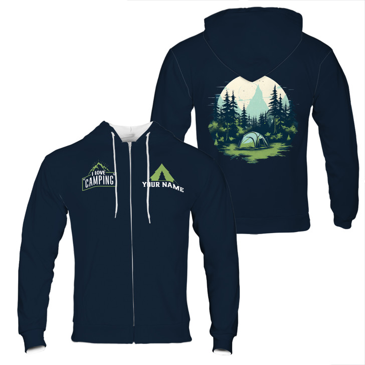 Custom Name Mountain Camping Night I Love Camping Hoodie S-5XL