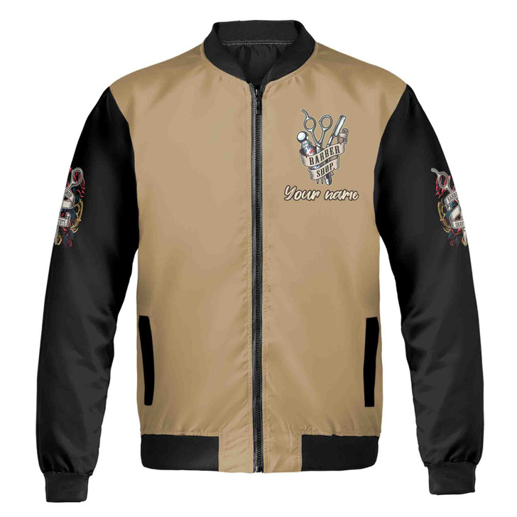 Customized Name Classic Barbershop With Gentleman Skull Barber Bomber Jacket S-5XL