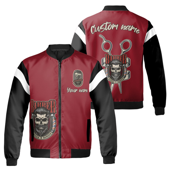 Custom Name Skull Barber Shop Bomber Jacket S-5XL